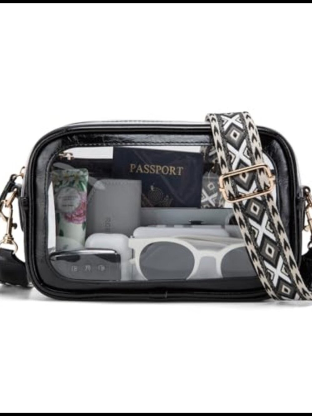 Clear Crossbody Purse Stadium Approved Bag with Faux Leather Trim